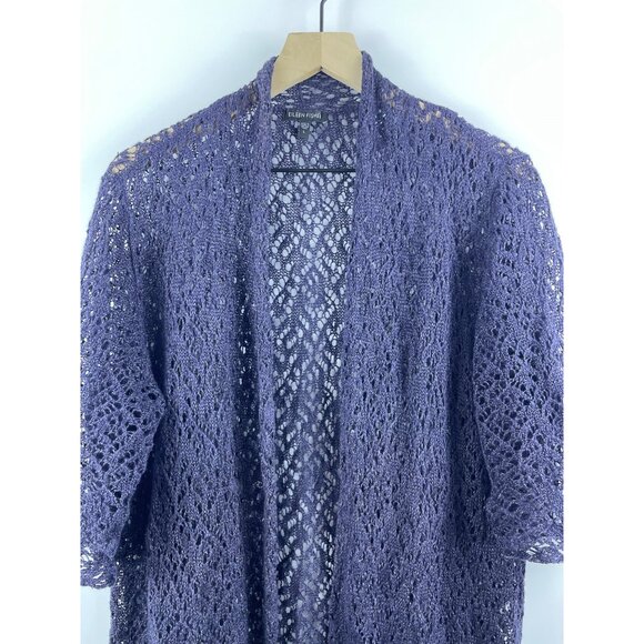Eileen Fisher Open Knit Open Front Linen Metallic Longline Cardigan Womens Large - Picture 2 of 11